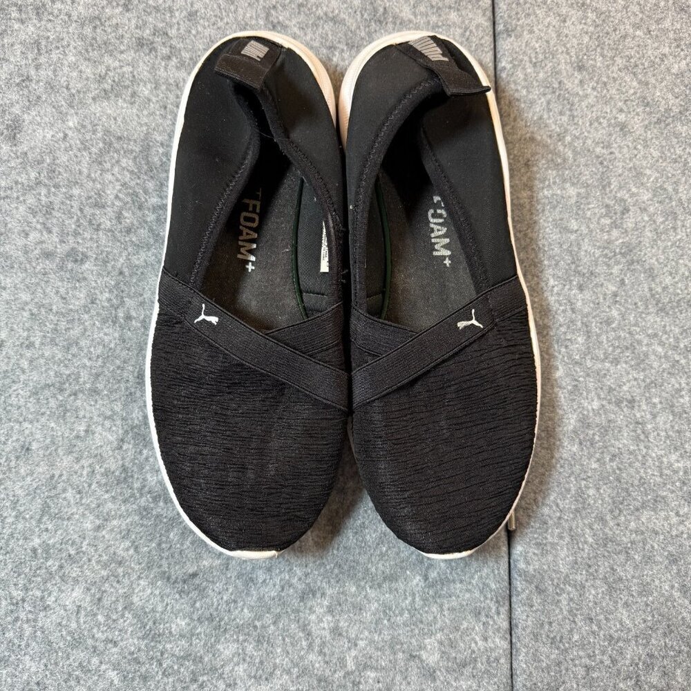 Puma Adelina 369621-01 Womens US 8.5 Sneakers Black Logo Slip On Casual Shoes